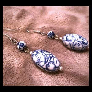 Blue and white earrings